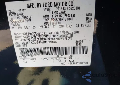 2017 Ford Edge Sel z USA, uszkodzony, nr VIN 2FMPK3J91HBB30334